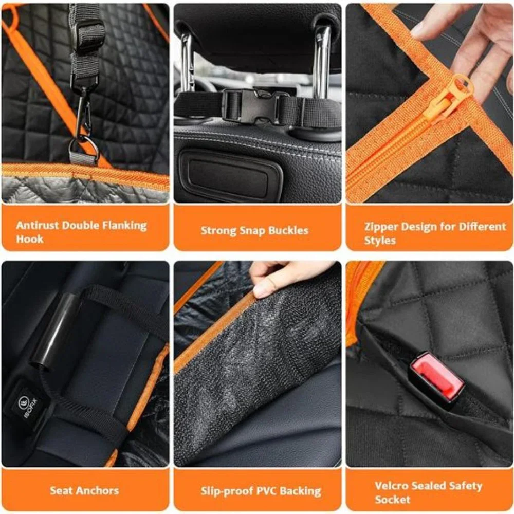 6 in 1 Convertible Dog Car Seat Cover for Back Seat 60/40 Split Dog Seat Cover